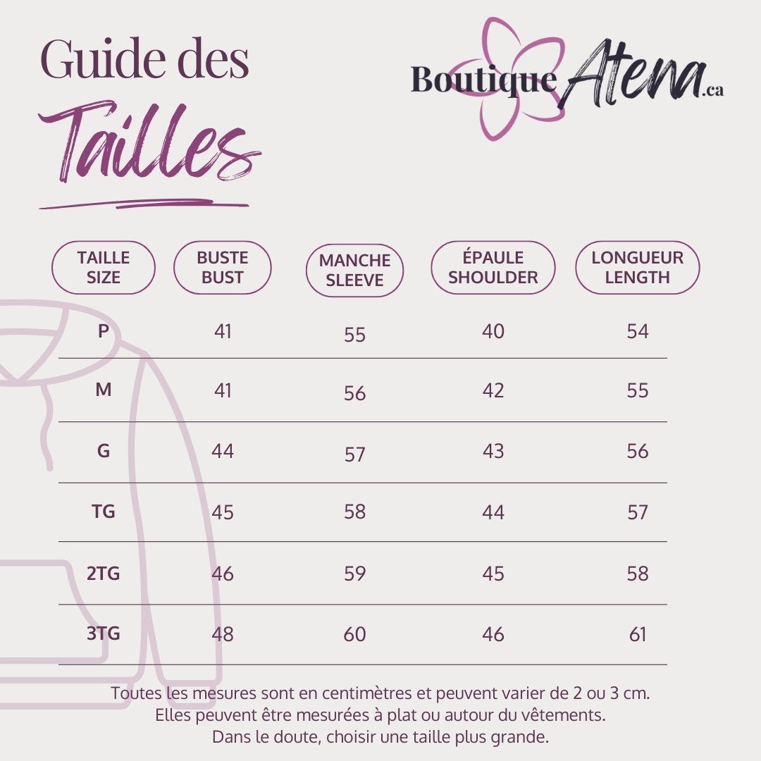 Guide des tailles en centimètres