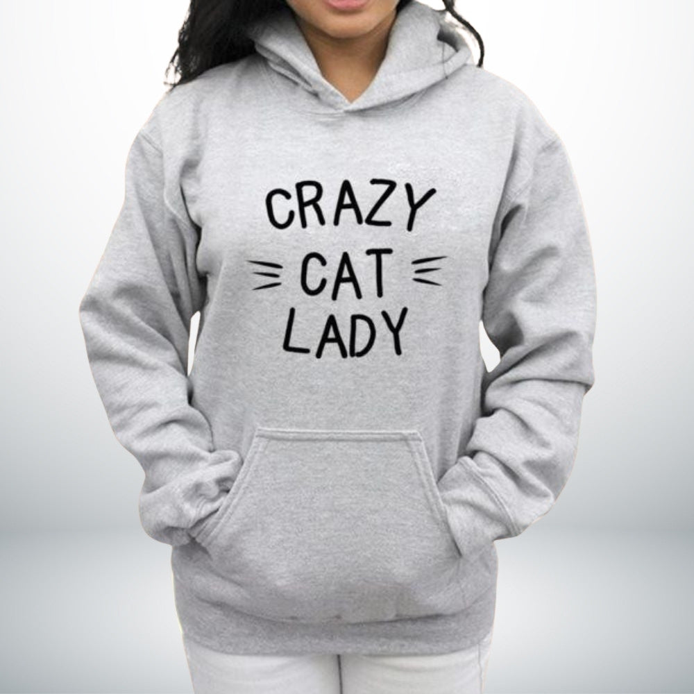 Hoodie gris imprimé crazy cat lady