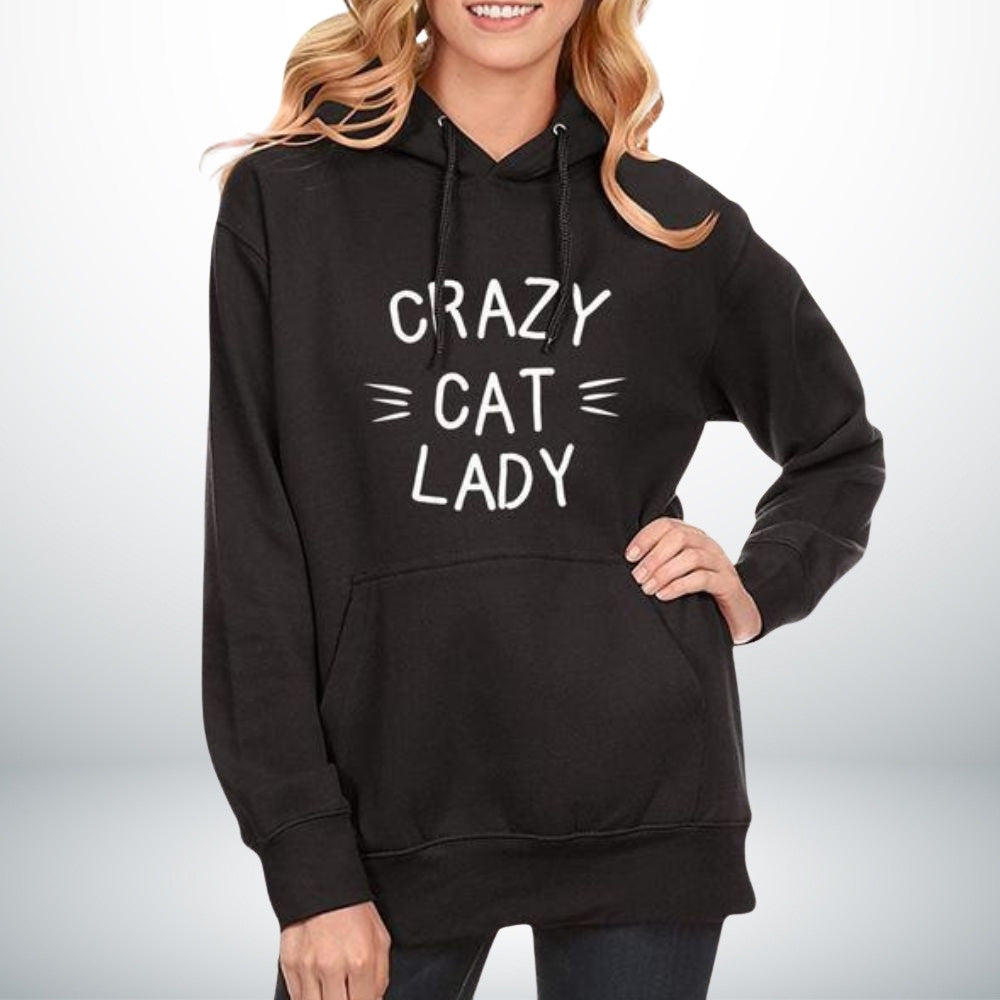 Hoodie noir imprimé crazy cat lady