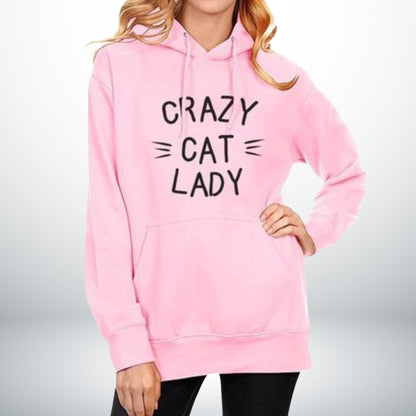 Hoodie rose imprimé crazy cat lady