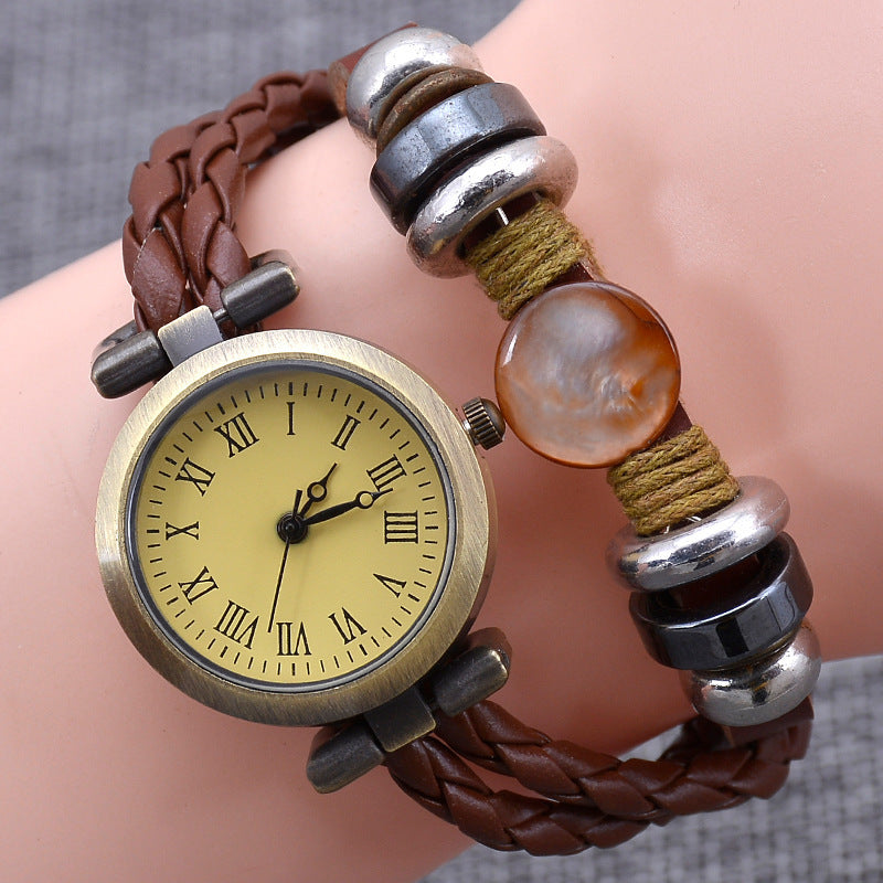 Montre vintage avec bracelet en faux cuir et bille