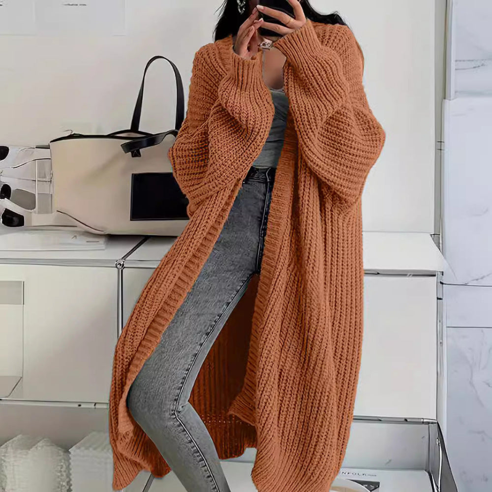 Longue veste en tricot orange brûlé