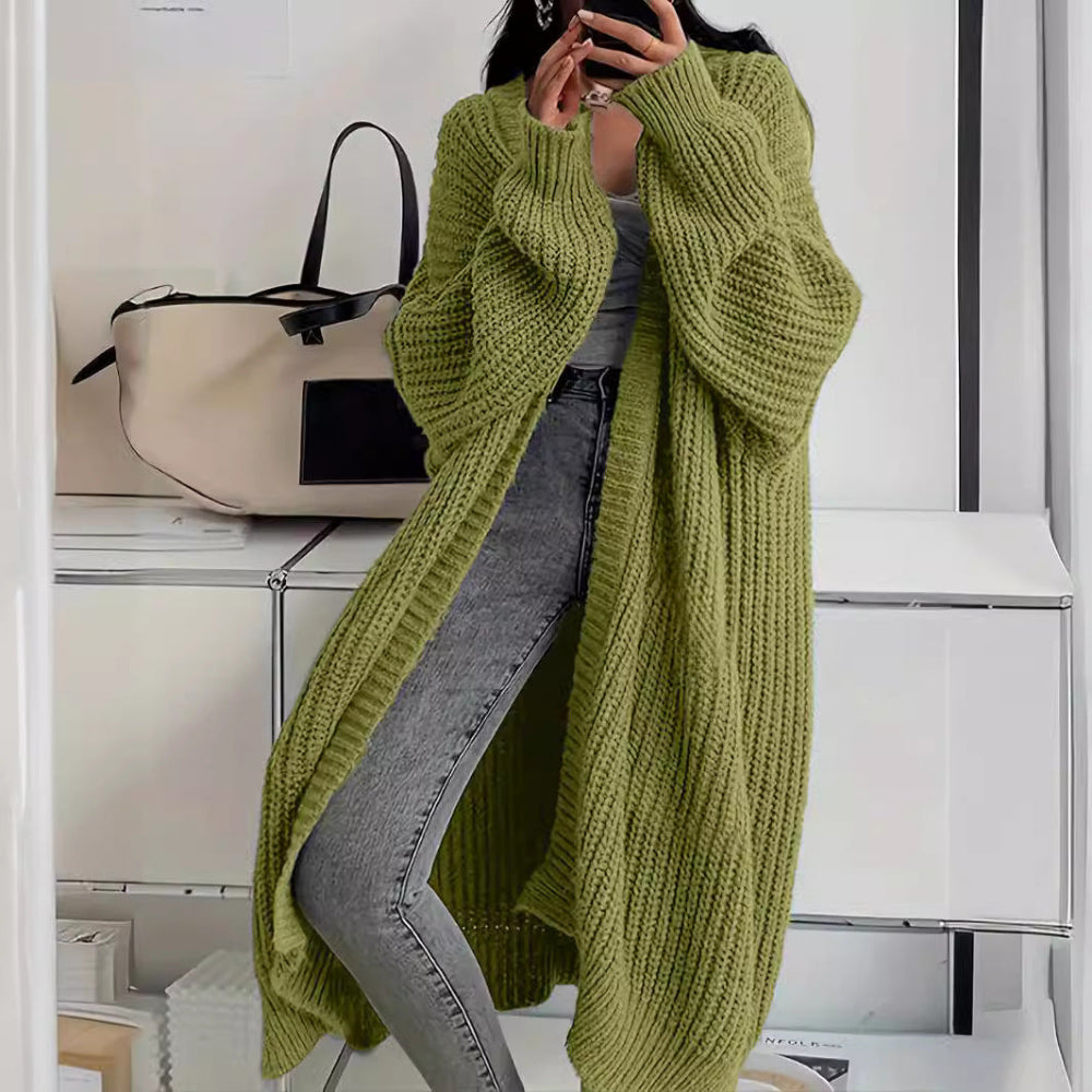 Longue veste en tricot vert olive